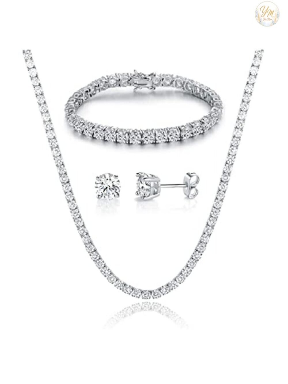 18K Gold Plated CZ Jewelry Set Necklace Bracelet Earrings 3 Piece